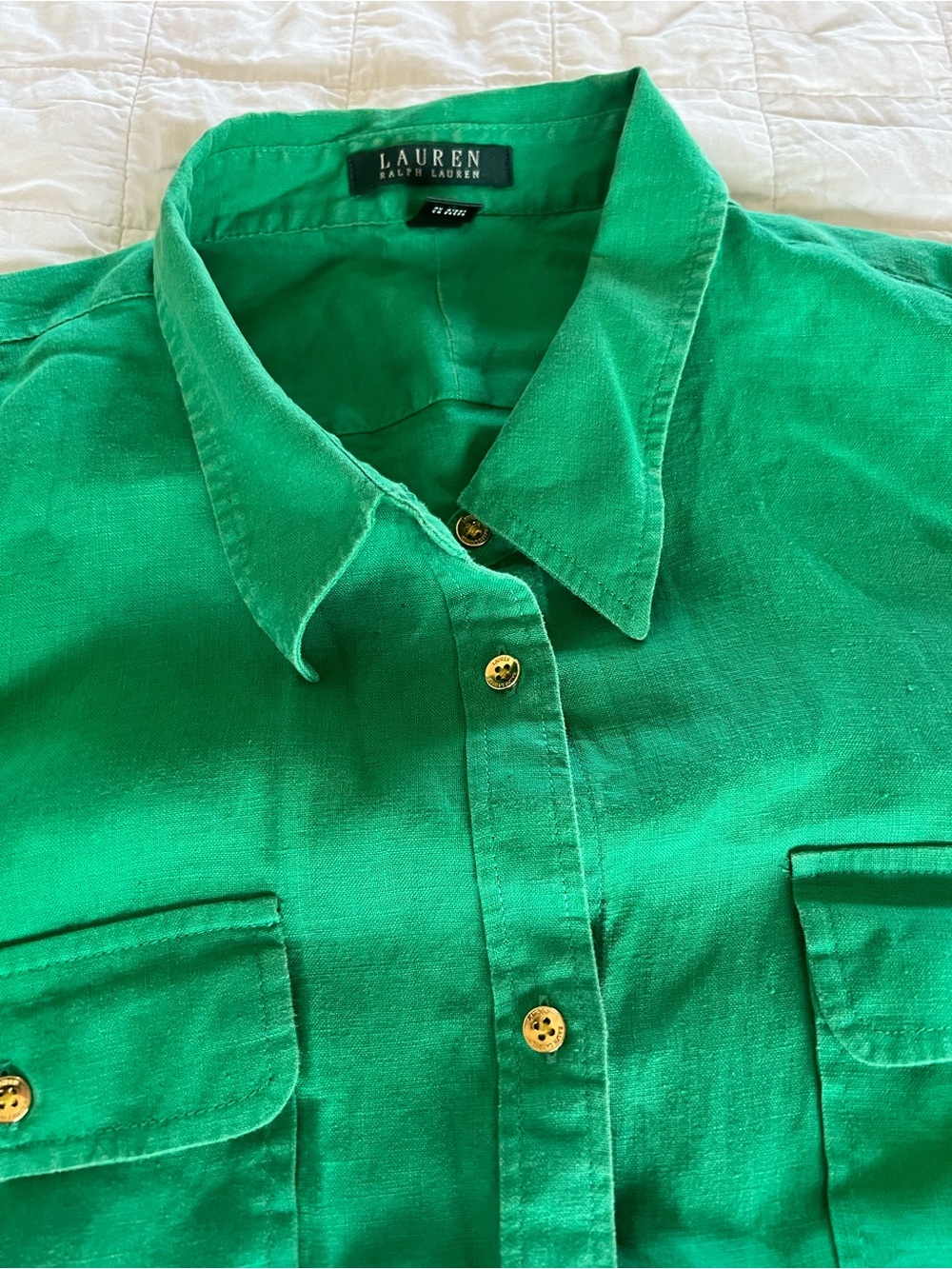 Ralph Lauren 💯 Linen green women’s button up shirt size 3X - Picture 7 of 11